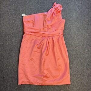 DAVIDS BRIDAL Women's 14 Pink Guava One Shoulder Satin Dress Bridesmaid Formal